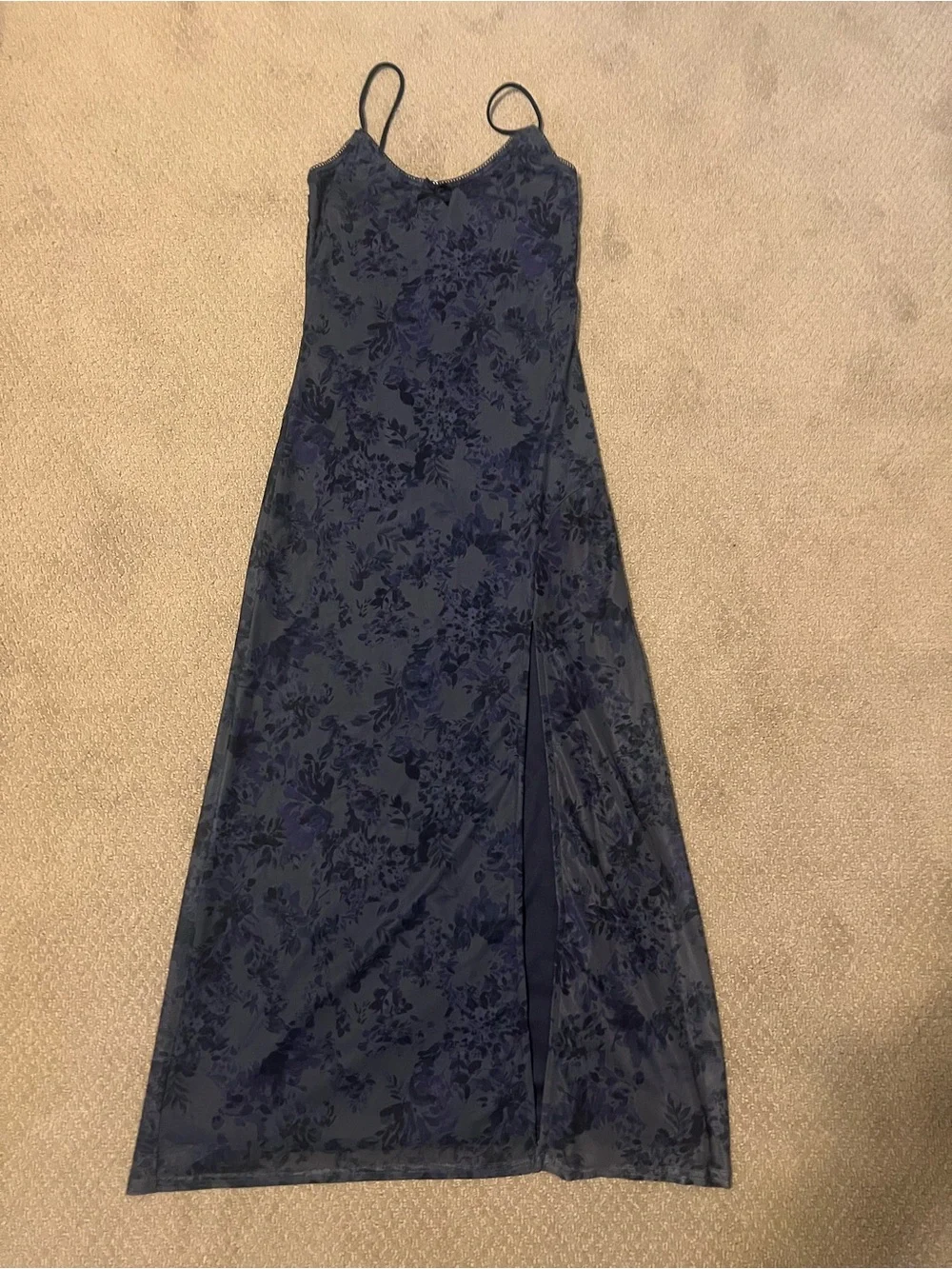 Navy Floral Slip Maxi Dress with Side Slit - Picture 1 of 3